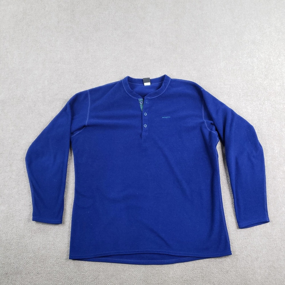 Vtg Patagonia Capilene Henley Sweatshirt Mens XL Blue Fleece USA Long Sleeve